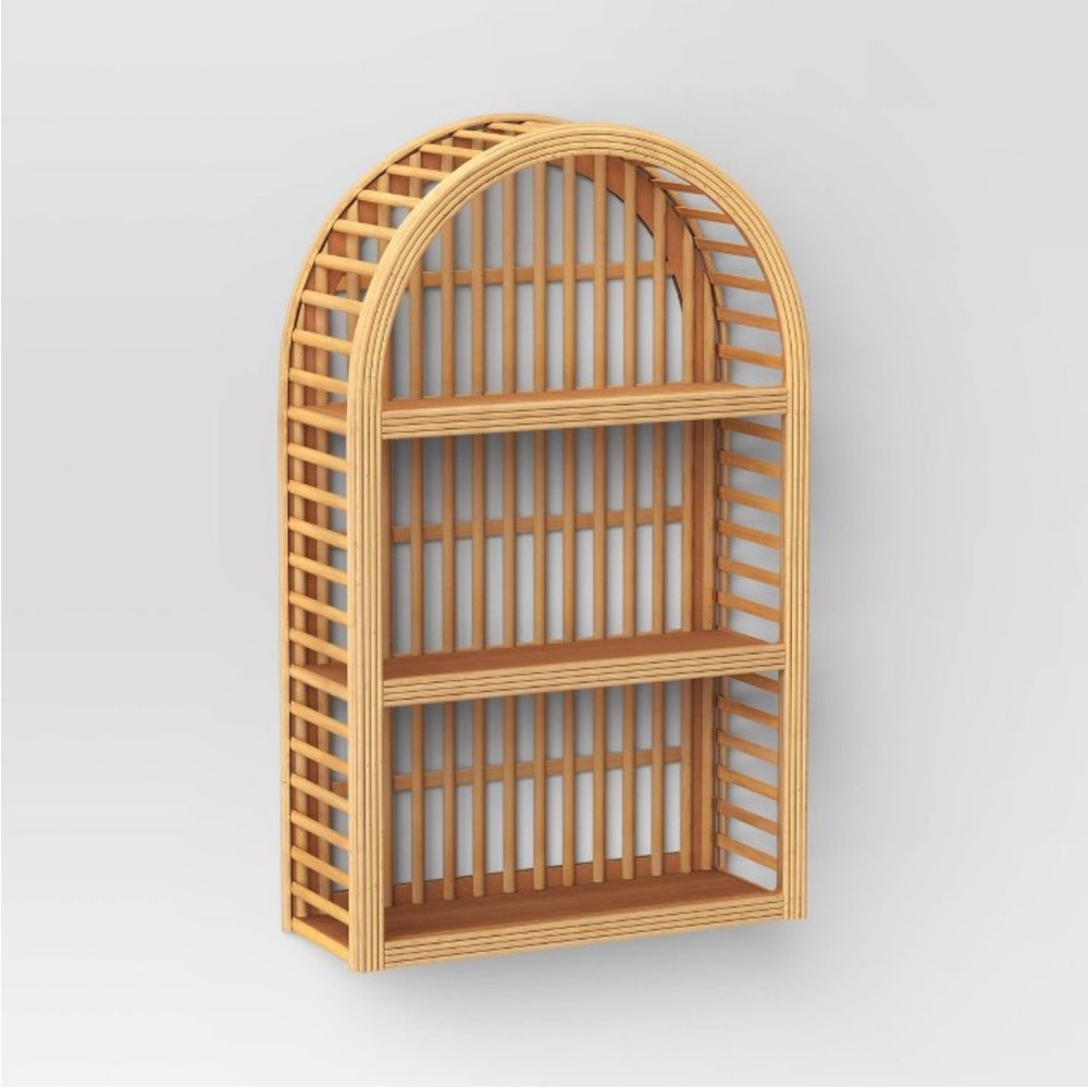 THRESHOLD NWT wood & rattan arched wall shelf -natural -16x20